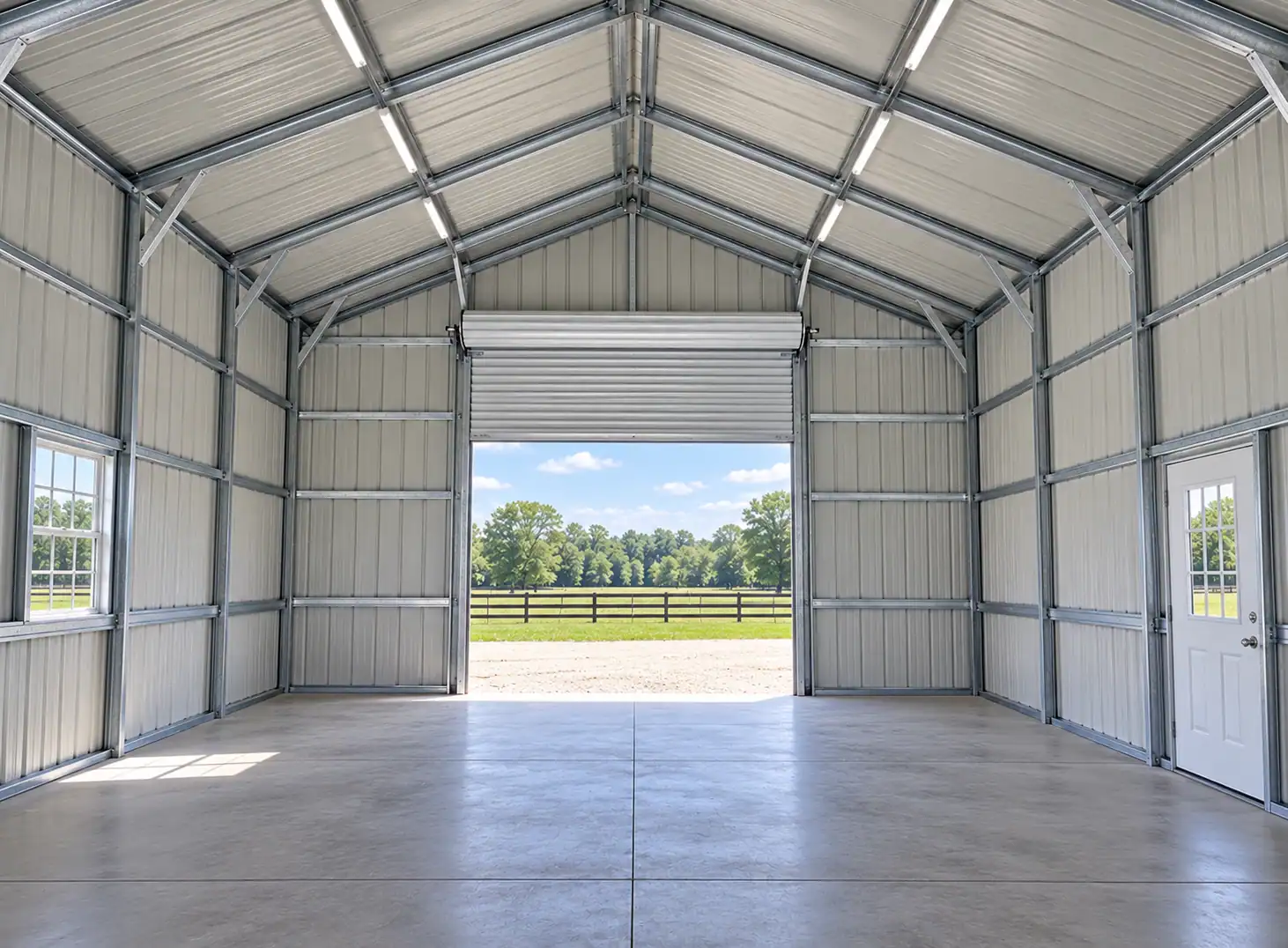 Interior steel framing and trusses of a Keen's metal building