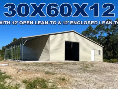 Keen's Buildings, 30x60x12 Metal Barn with Lean-tos, KBG-1G306012-1D1W-2LOE