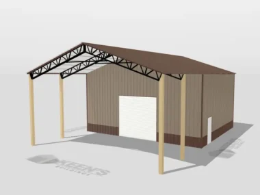 Keen's Buildings, 36x50x16 Pole Barn  w/ 20' Enclosed Installed, KBP-365016C-1G1D4W