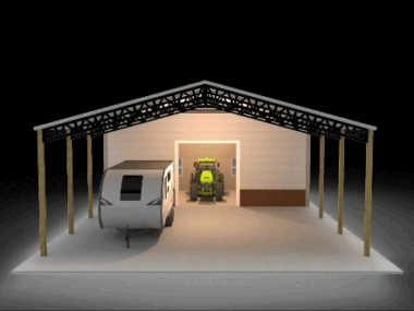 Keen's Buildings, 36x50x16 Pole Barn  w/ 20' Enclosed Installed, KBP-365016C-1G1D4W