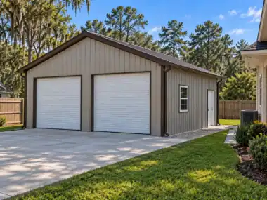 24x20 garage, HOA friendly detached garage. 10x8 garage doors, perfect size for 2 small vehicles.