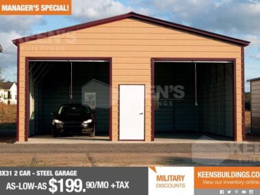 Keen's Buildings, 28X31X12 Metal Garage 2 Car), KBG-283112-2CAR
