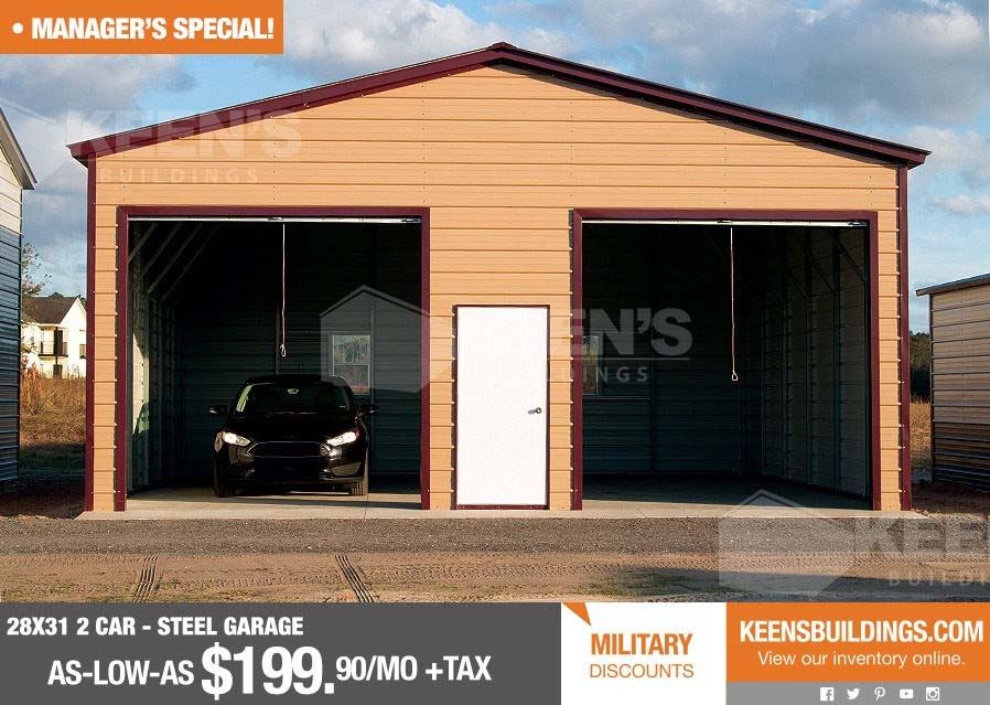 28X31X12 Metal Garage 2 Car) Keen'S Buildings, 28X31X12 Metal Garage 2 Car), Kbg-283112-2Car