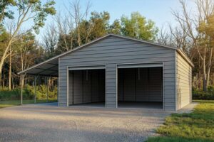 30x30x12 Metal Garage w/ Lean-to