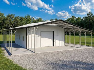 Keen's Buildings, 30X50X14 Combo Metal Garage/ Workshop w/Lean-To Installed, KBG-2G305014-1D4W2LT