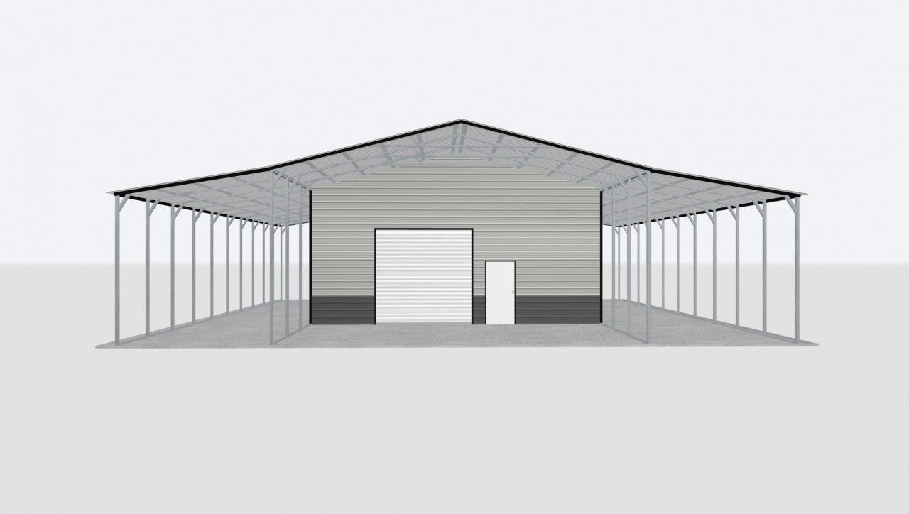 30X50X14 Combo Metal Garage/ Workshop W/Lean-To Installed 30X50 Metal Building Keen'S Buildings, 30X50X14 Combo Metal Garage/ Workshop W/Lean-To Installed, Kbg-2G305014-1D4W2Lt