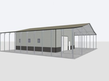 Keen's Buildings, 30X50X14 Combo Metal Garage/ Workshop w/Lean-To Installed, KBG-2G305014-1D4W2LT