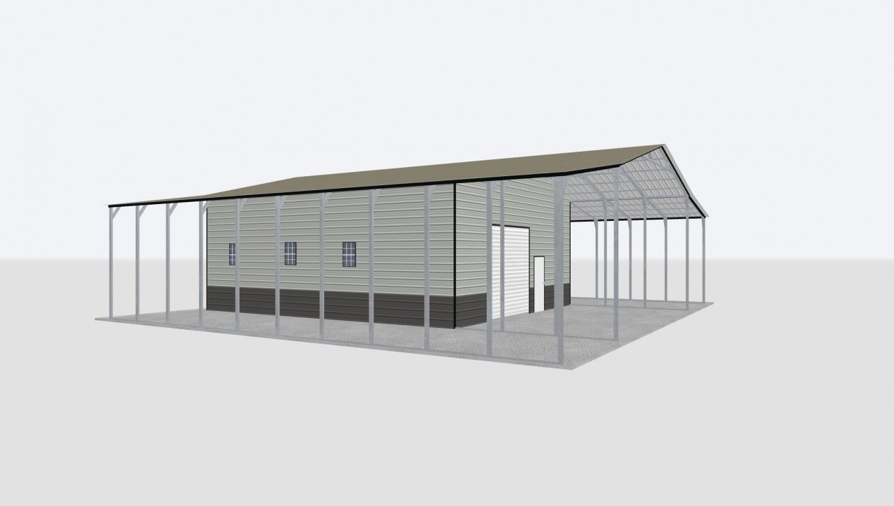 30X50X14 Combo Metal Garage/ Workshop W/Lean-To Installed 30X50 Metal Building Keen'S Buildings, 30X50X14 Combo Metal Garage/ Workshop W/Lean-To Installed, Kbg-2G305014-1D4W2Lt