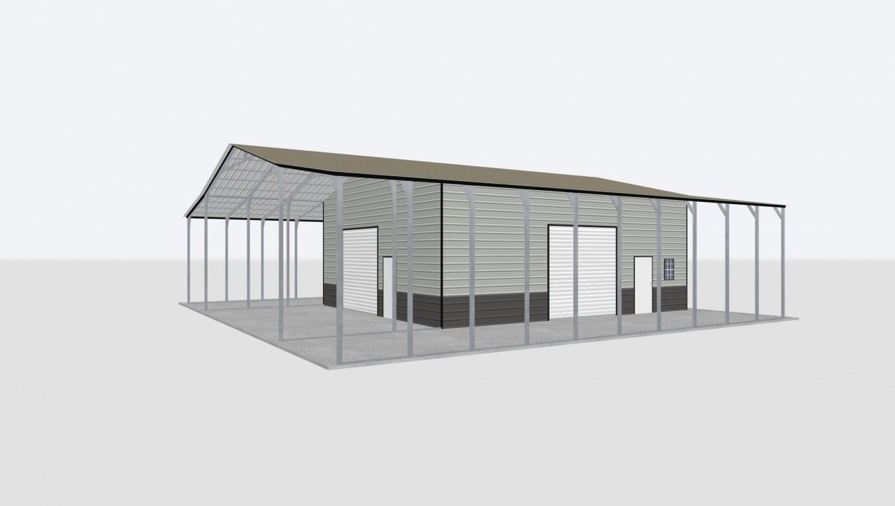 30X50X14 Combo Metal Garage/ Workshop W/Lean-To Installed 30X50 Metal Building Keen'S Buildings, 30X50X14 Combo Metal Garage/ Workshop W/Lean-To Installed, Kbg-2G305014-1D4W2Lt