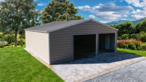 28X30X9  2 Car Metal Garage/ Workshop Installed