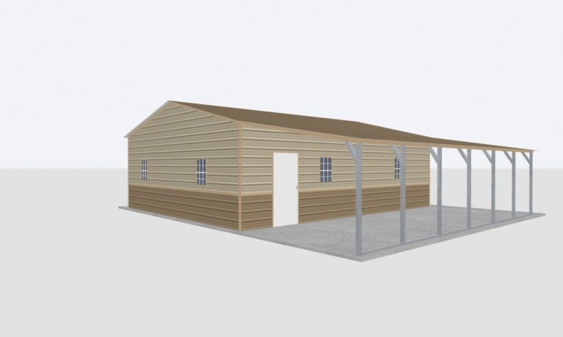 Keen'S Buildings, 24X30X9 2-Car Metal Garage Workshop With Lean-To, Kbg-2G243009-1D7W1Lt
