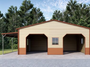 Keen's Buildings, 24x30x9 2-Car Metal Garage Workshop with Lean-To, KBG-2G243009-1D7W1LT