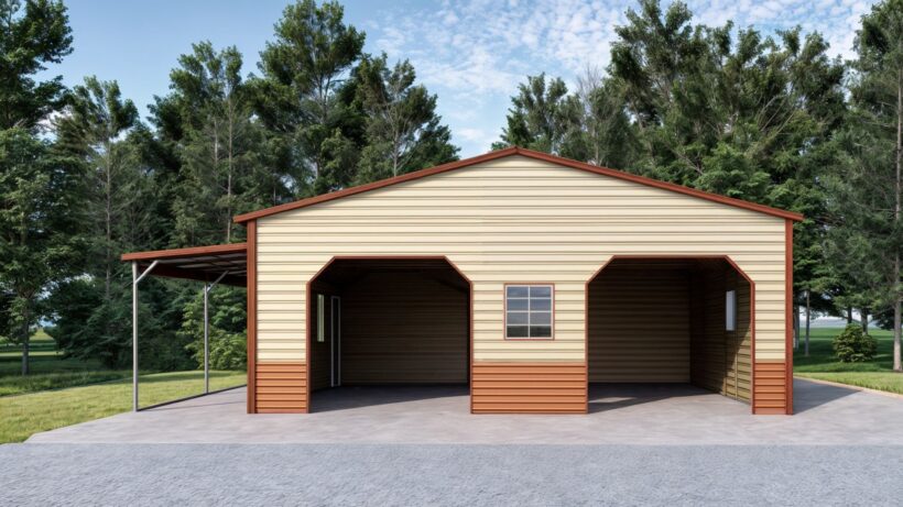 Keen'S Buildings, 24X30X9 2-Car Metal Garage Workshop With Lean-To, Kbg-2G243009-1D7W1Lt