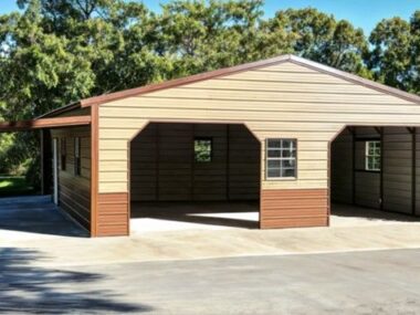 Keen's Buildings, 24x30x9 2-Car Metal Garage Workshop with Lean-To, KBG-2G243009-1D7W1LT