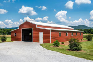 48x50 Large Enclosed Red Metal Stepdown Barn