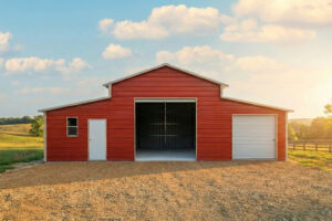 42x35 Enclosed Red Steel Barn
