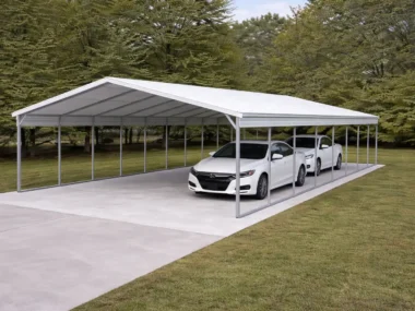 22x40 carport with cars front-to-back, able to hold 4 cars underneath