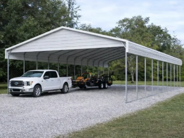 26x45 carport with truck and trailer hitched