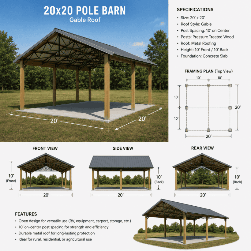 Keen'S Buildings, 20X20 Pole Barn, Kbp-202000-Op