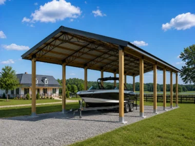 Pole Barn with Boat underneath. 24x40 post frame building for sale