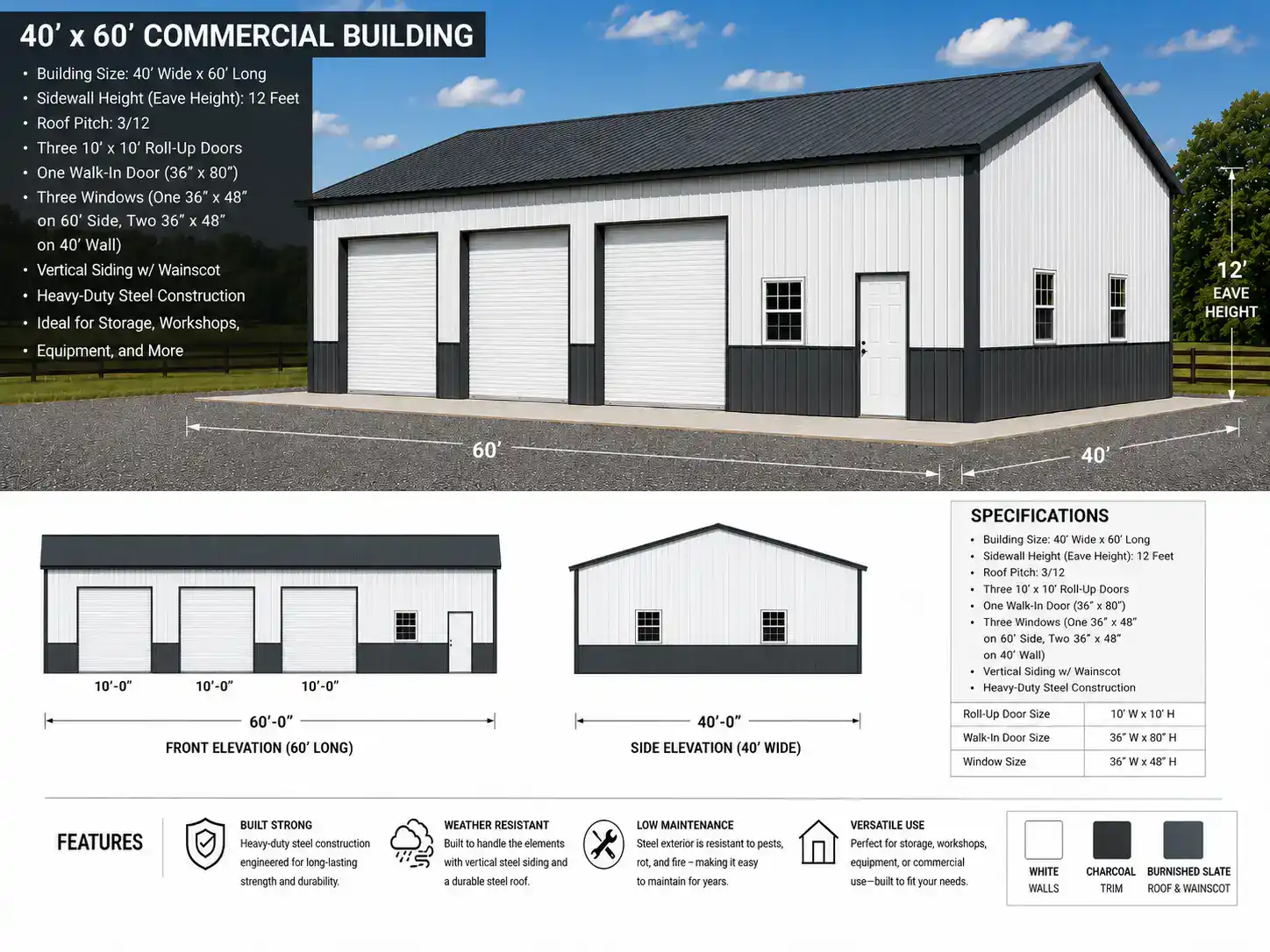 40x60 metal building dimensions and specifications diagram