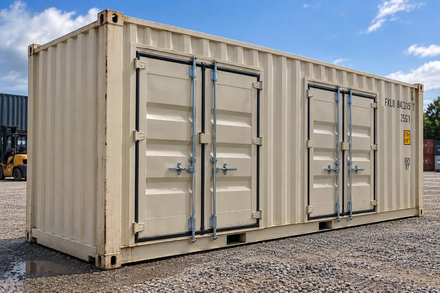 20ft high cube shipping container with side access doors along the long side