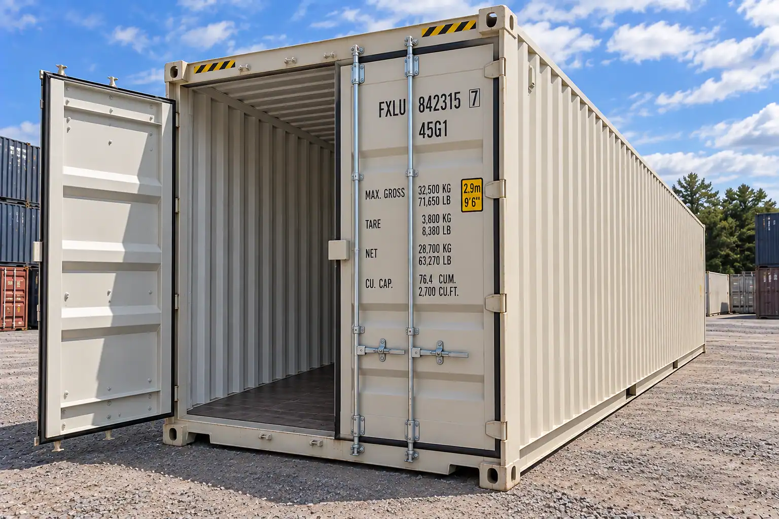 40ft high cube shipping container with standard cargo doors on one end